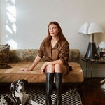 Madelynn Furlong in her West Village Apartment with Great Dane puppy