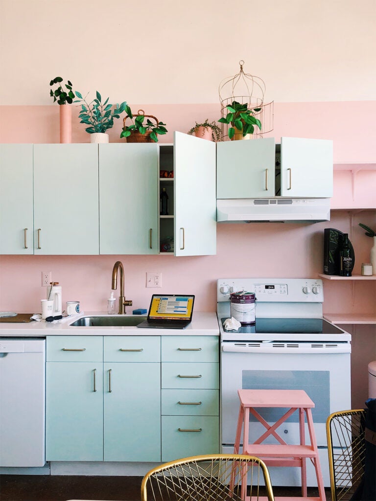 pink and mint kitchen