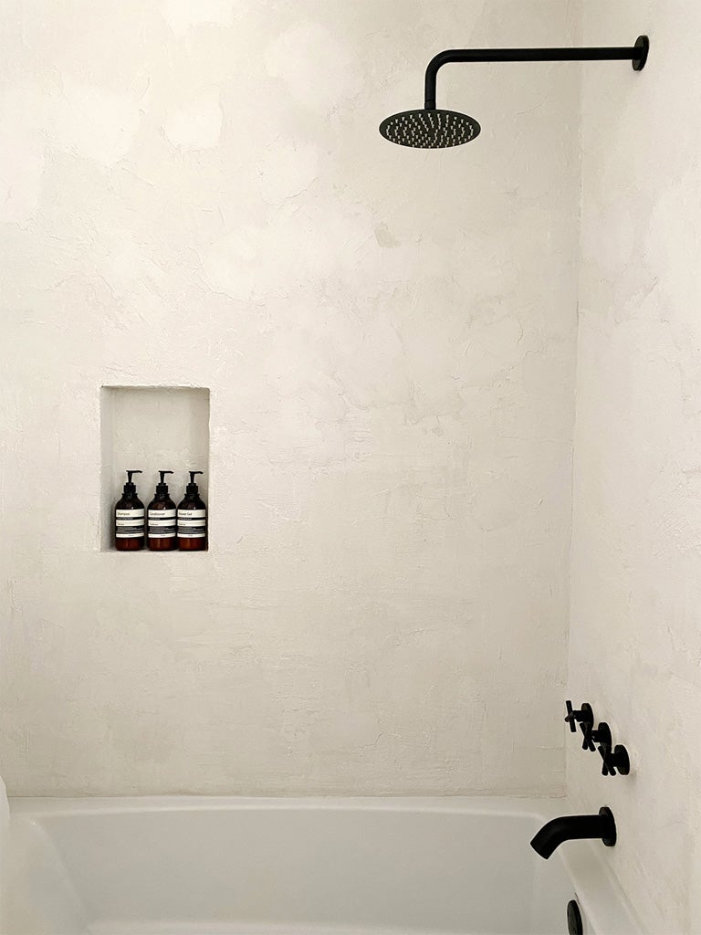 textured white shower walls