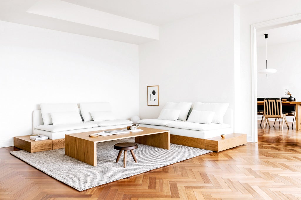minimalist low white sofa