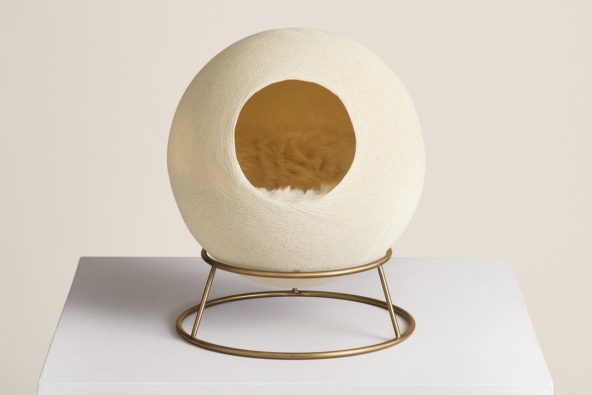 domed cat bed on gold stand
