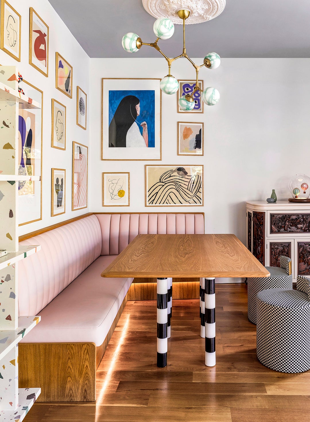 pink dining banquette