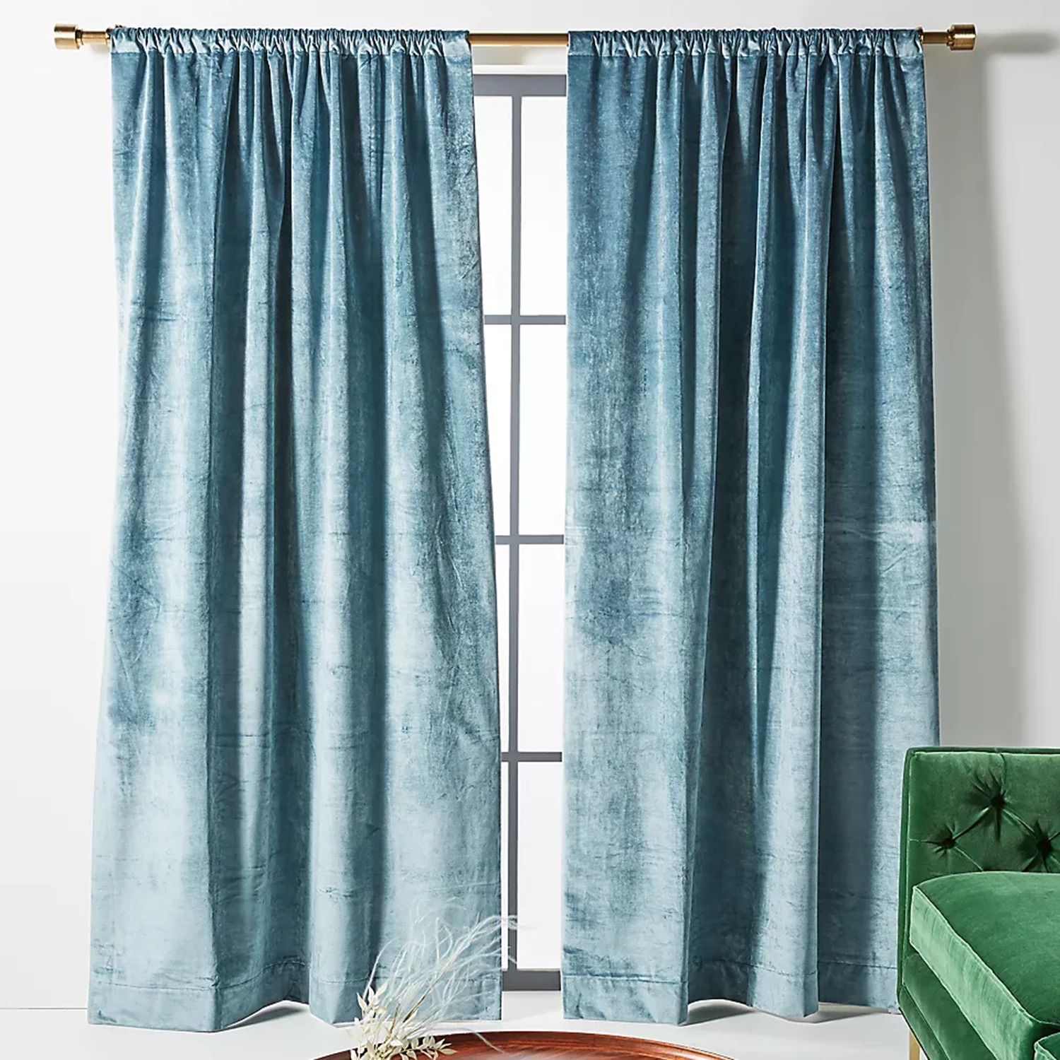Sea Salt Blue Velvet Curtain Panels