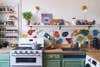 colorful kitchen backsplash green cabinets