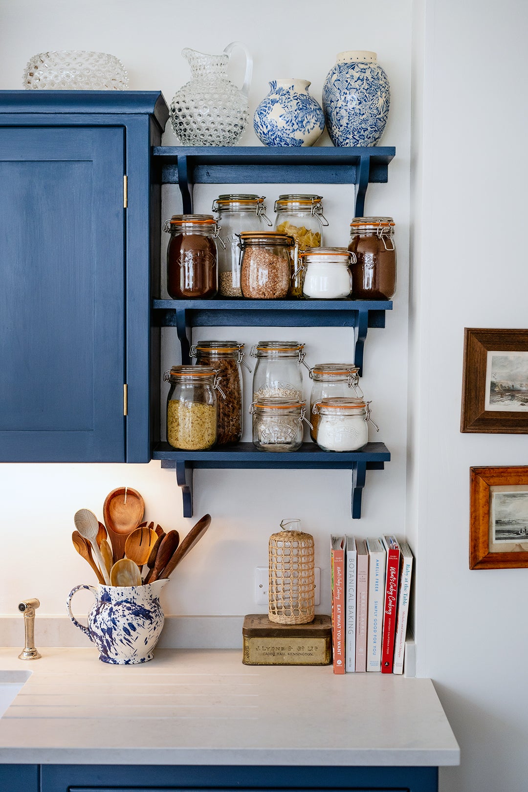 blue upper shelves