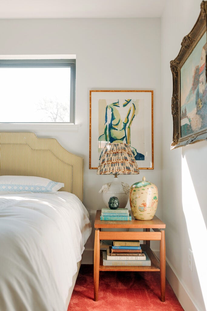 bedroom nightstand with ceramic vase