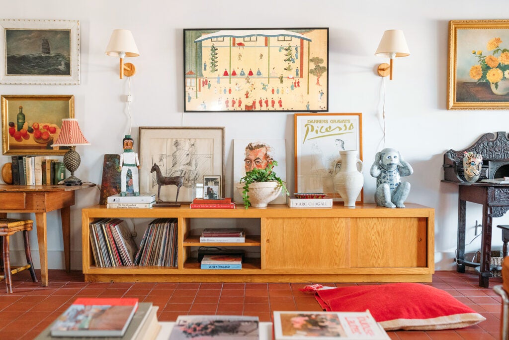 credenza with art