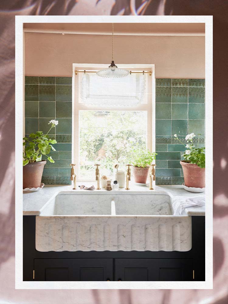 Marble Farmhouse Sink and Green Tile