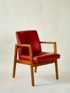 red vinyl chair with wood arms and legs