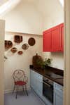 blue and red kitchen cabinets