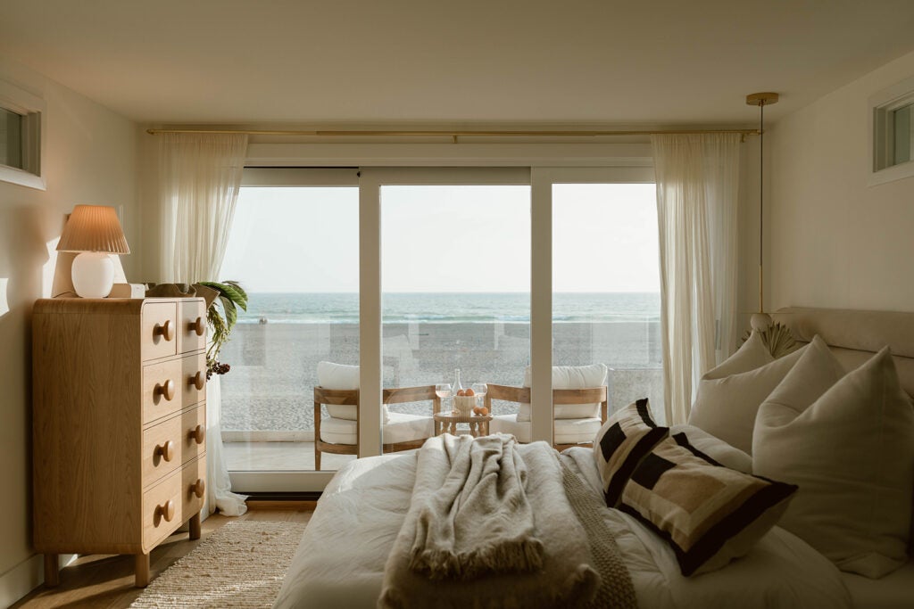 cozy bed with water views
