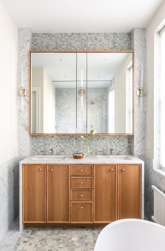 wood and stone bathroom vanity