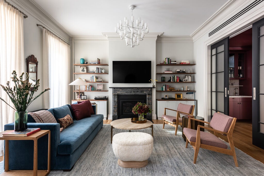 blue sofa in modern livign room