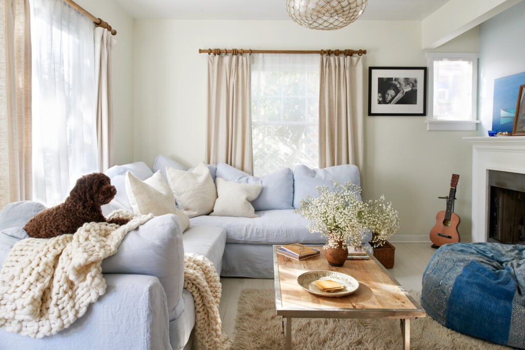 linen and sheer curtains in neutral colored living space