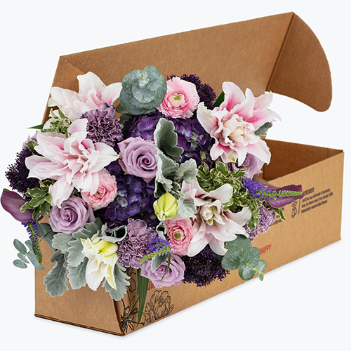 Bouquet of Flowers in Cardboard Box