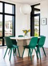 dining table with green chairs