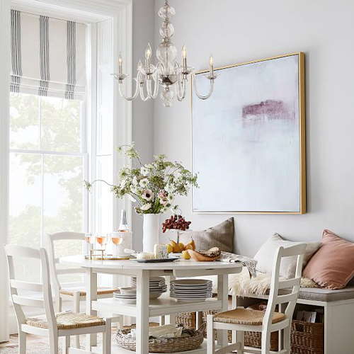 Light Striped Shades in Dining Nook by Pottery Barn