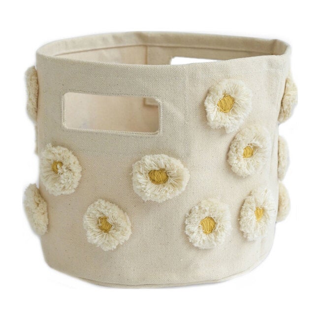 canvas basket with daisy embroidery