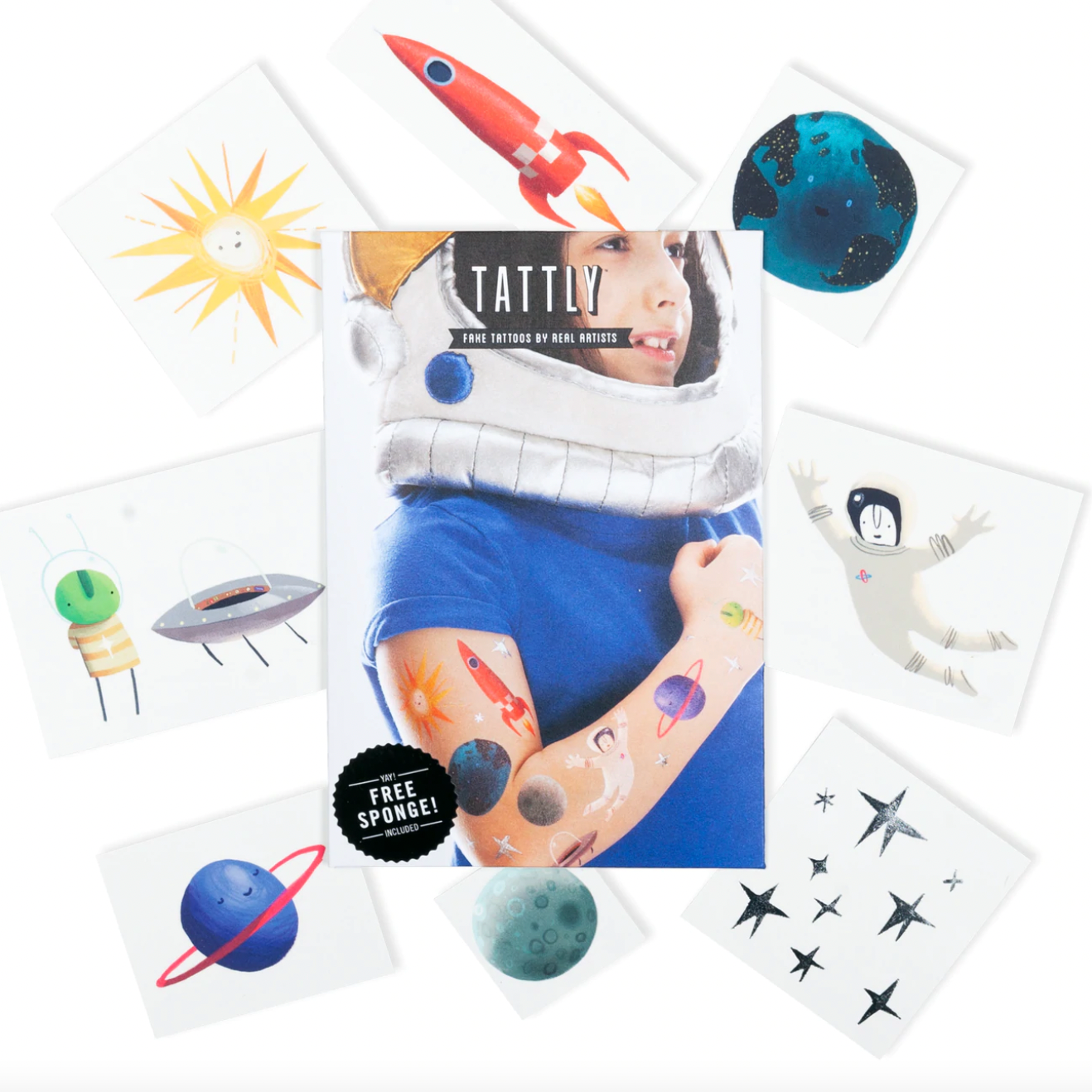 set of 8 space-themes temporary tattoos