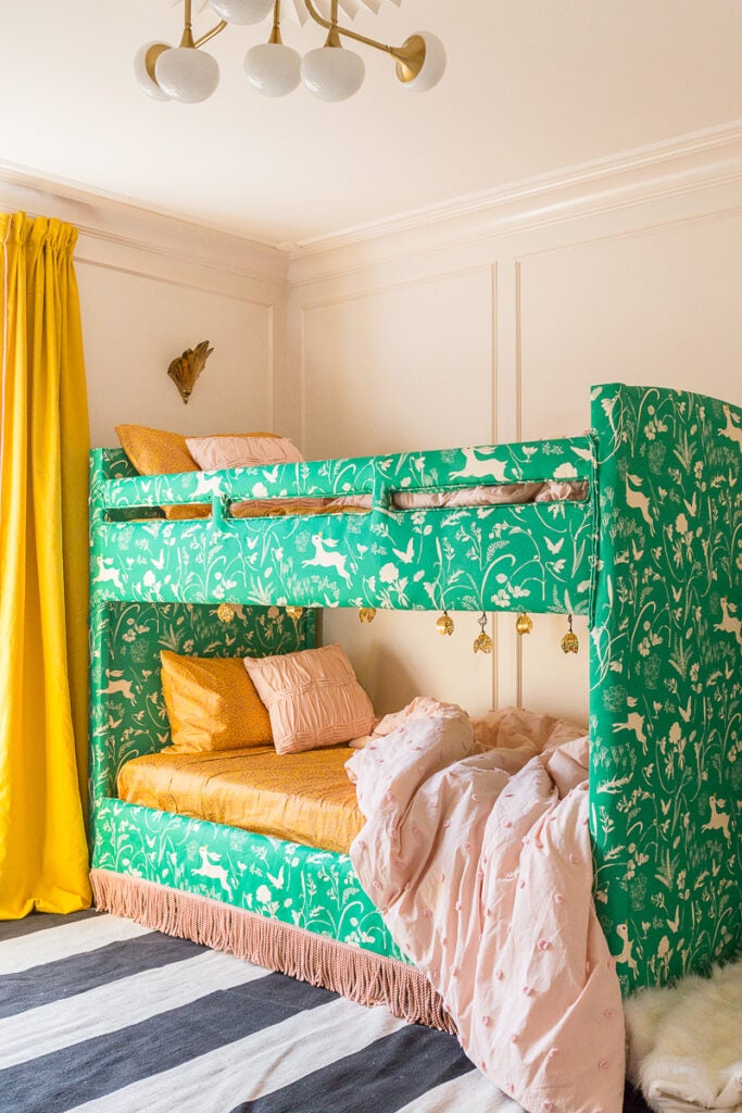 green upholstered bunk bed