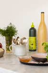 Olive oil and pantry items on countertop
