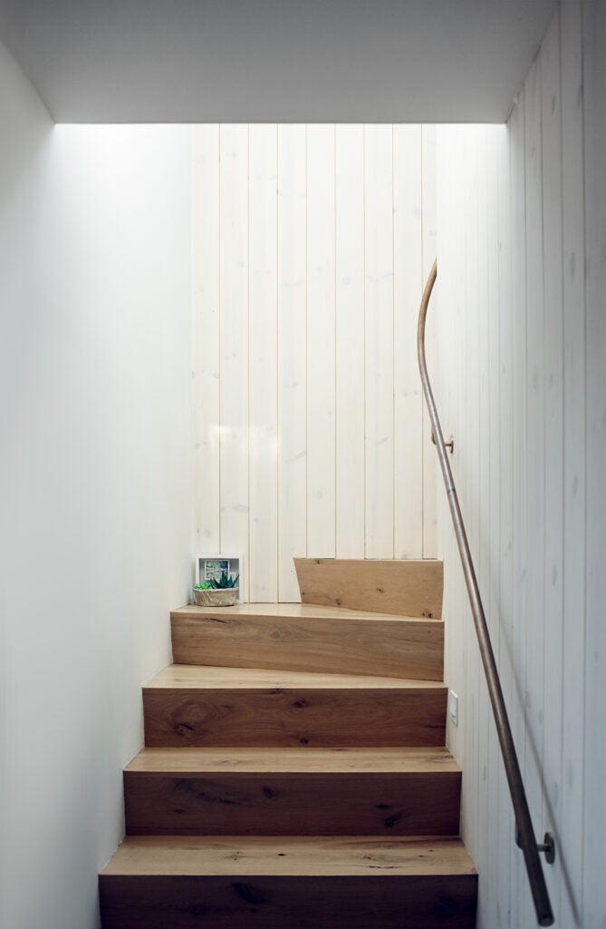 Exposed wood staircase 