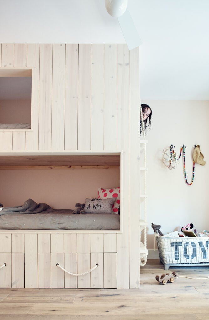 Kids room with custom wood bed frames 