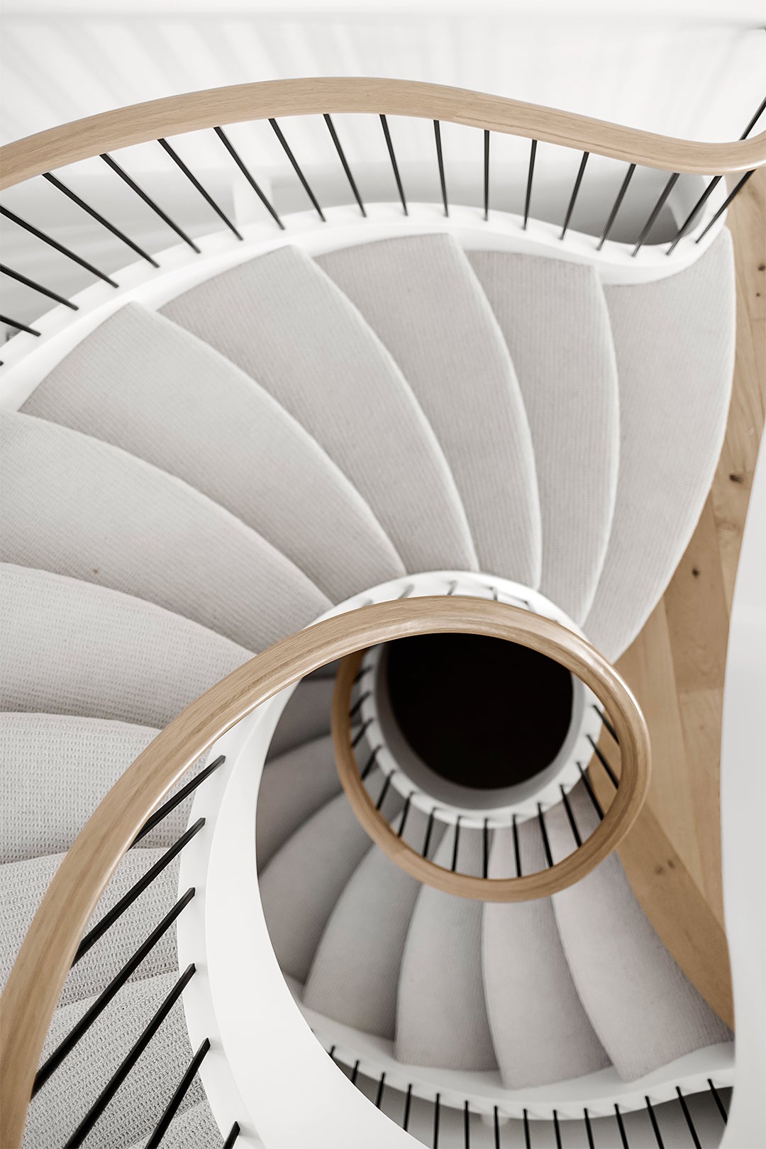 birds eye view of spiral stairs