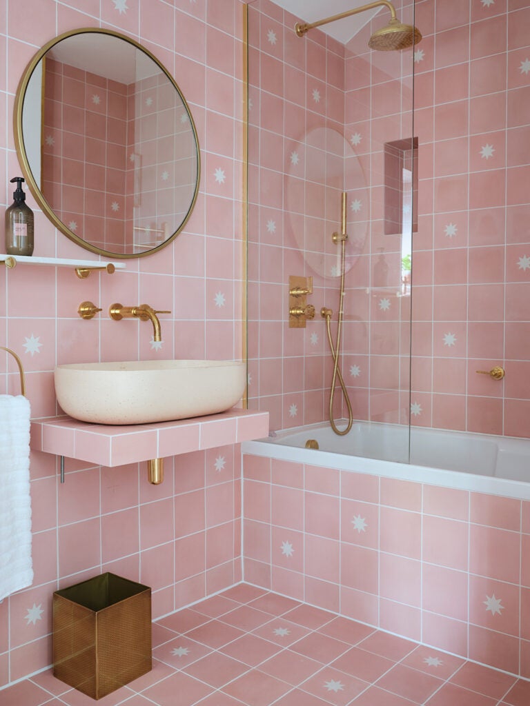 blush pink bathroom tile