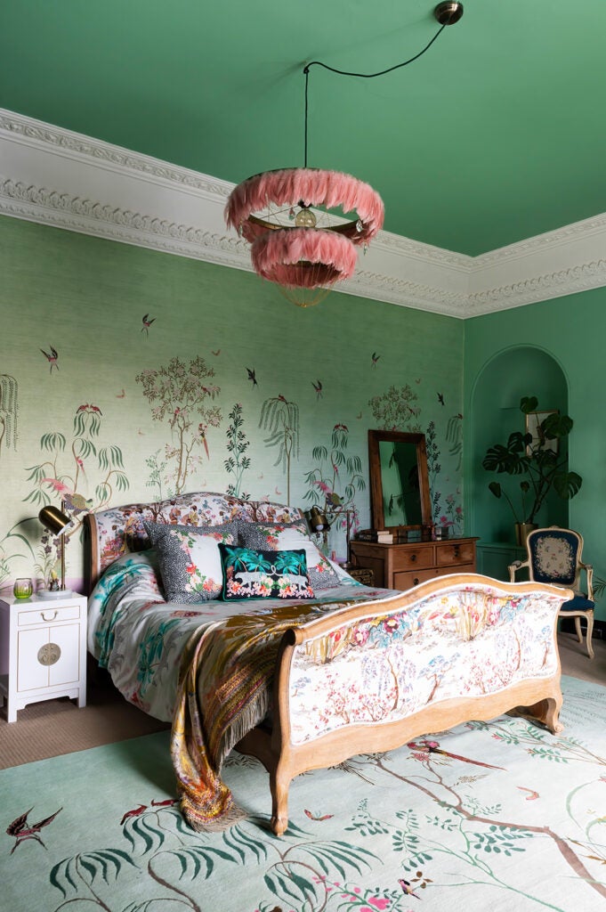 green botanical bedroom