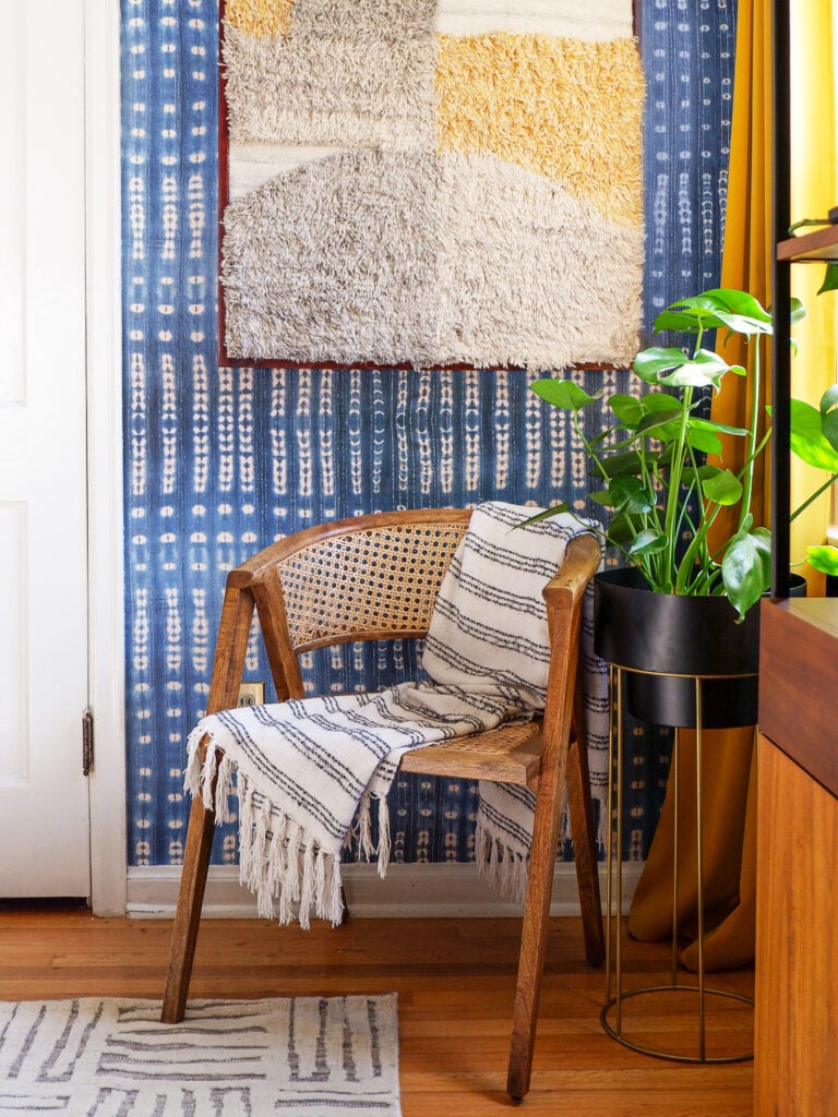 cane chair in corner