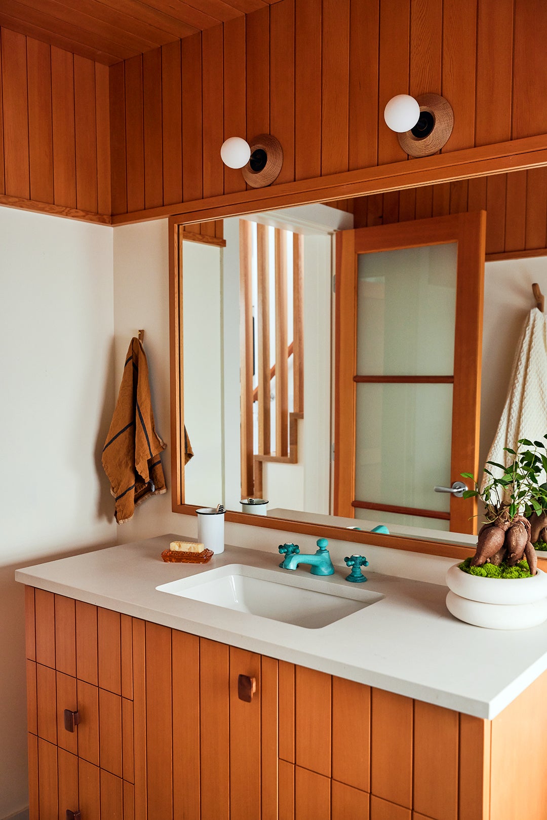 wood paneled bathroom