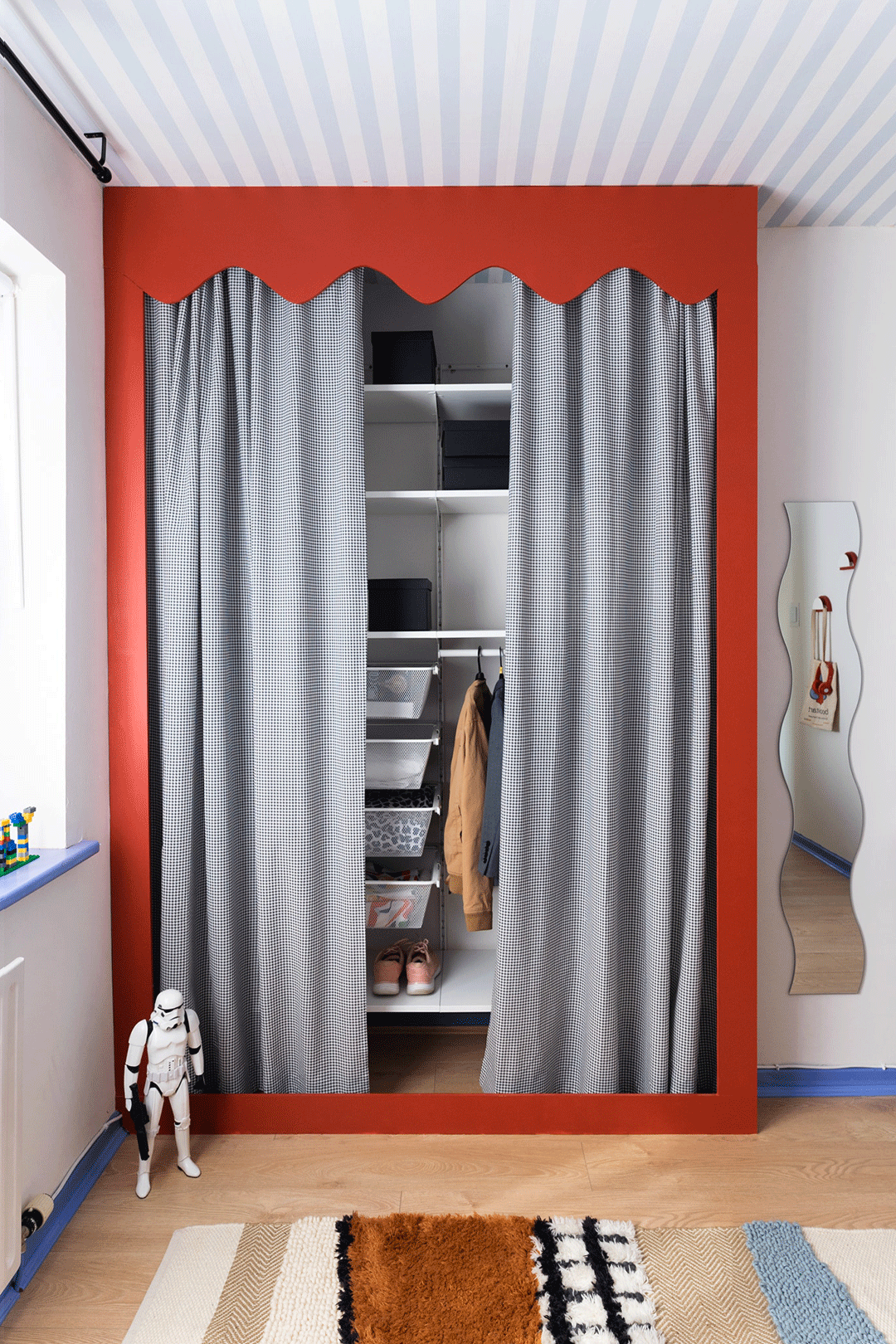 framed closet's curtains opening and closing