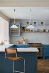 blue kitchen. cabinets