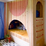 arched, slatted built-in bunk beds