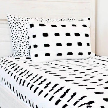 black and white dash bedding