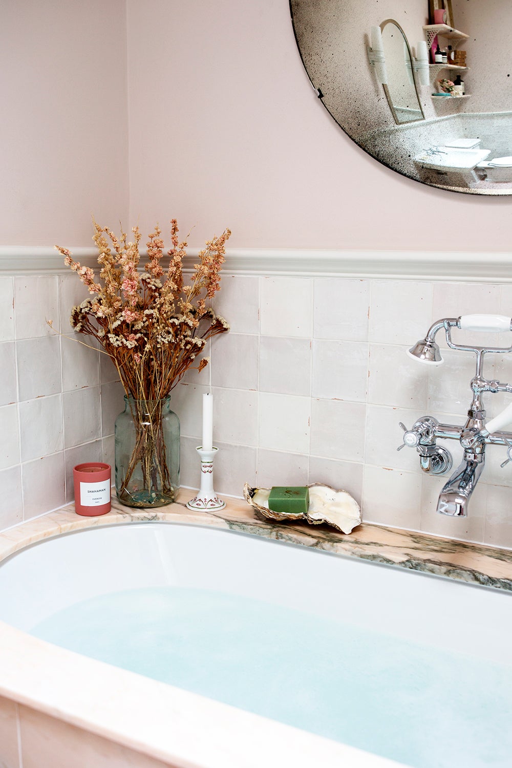 pink marble tub surround