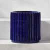 ribbed cobalt blue ceramic planter