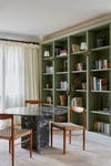 green library shelves