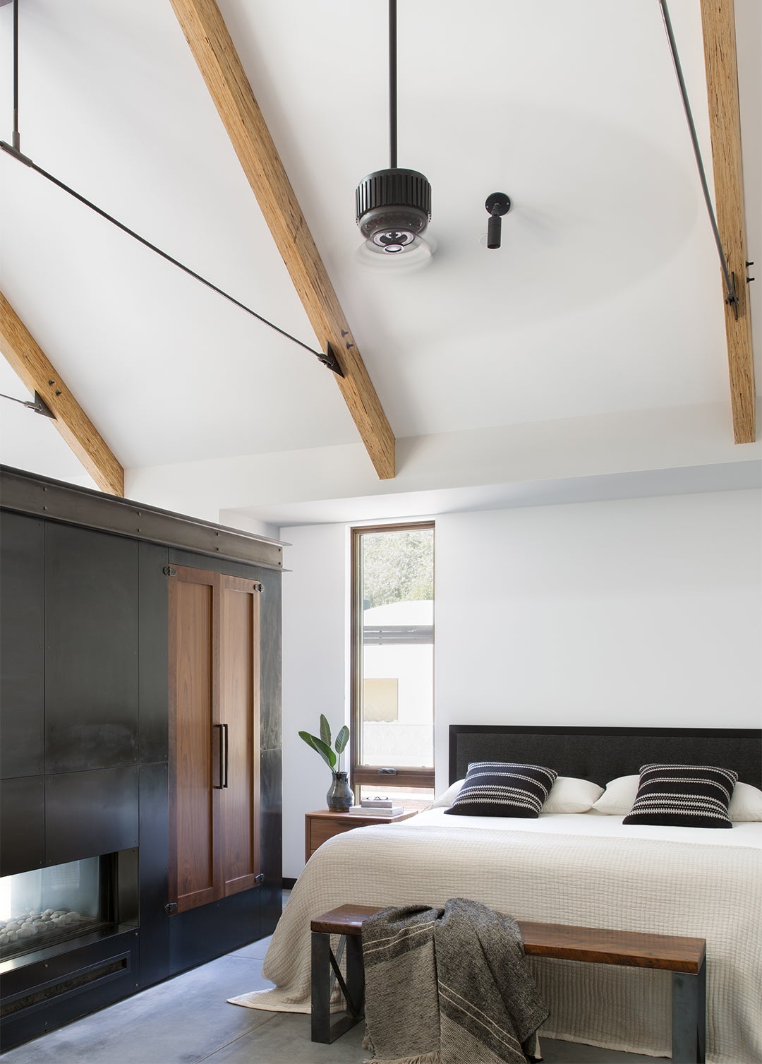 bedroom with open ceiling