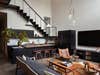 black kitchen in lofted space