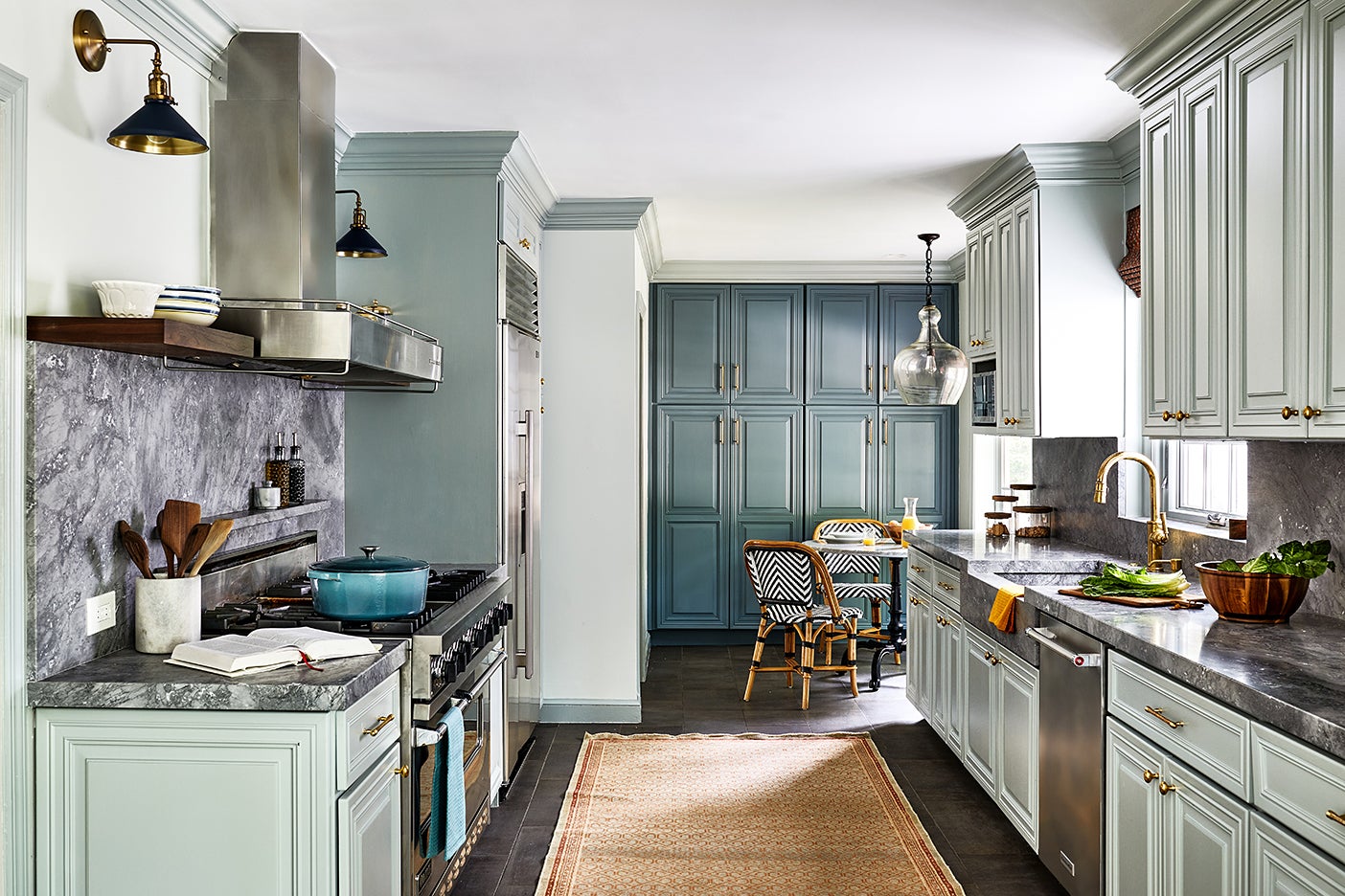 variety of blue kitchen cabinets