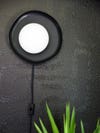 ceramic sconce hanging on black wall