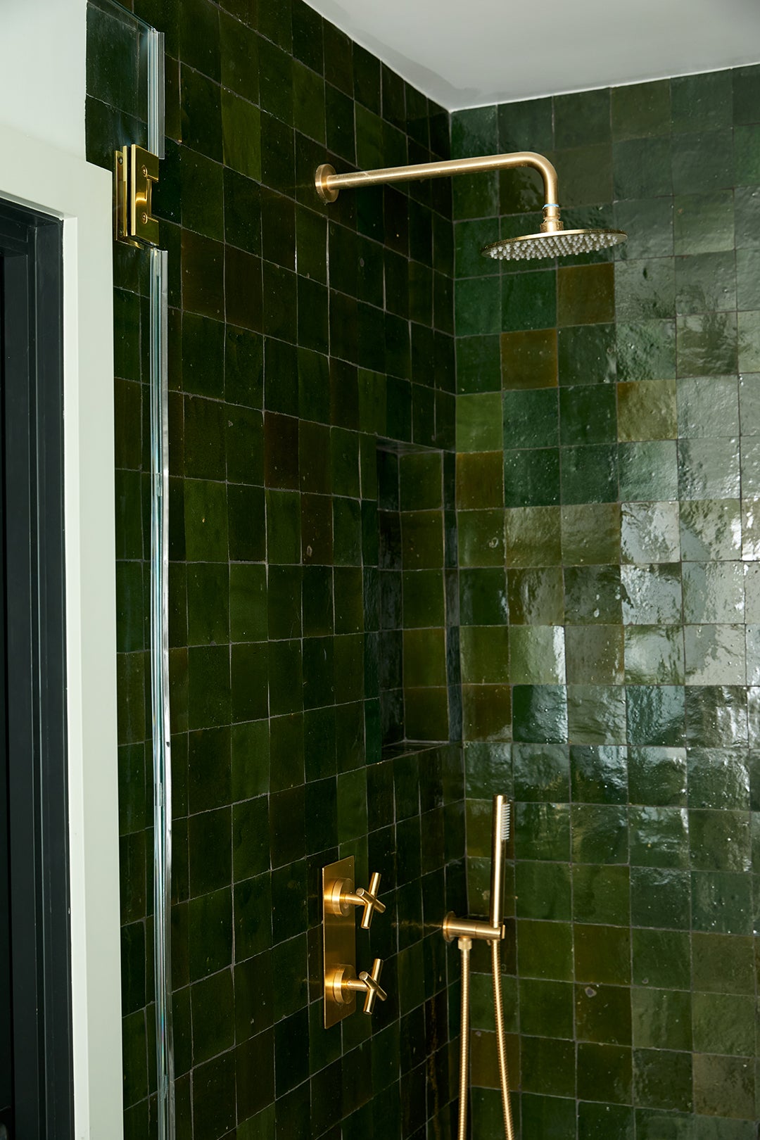 green tile shower