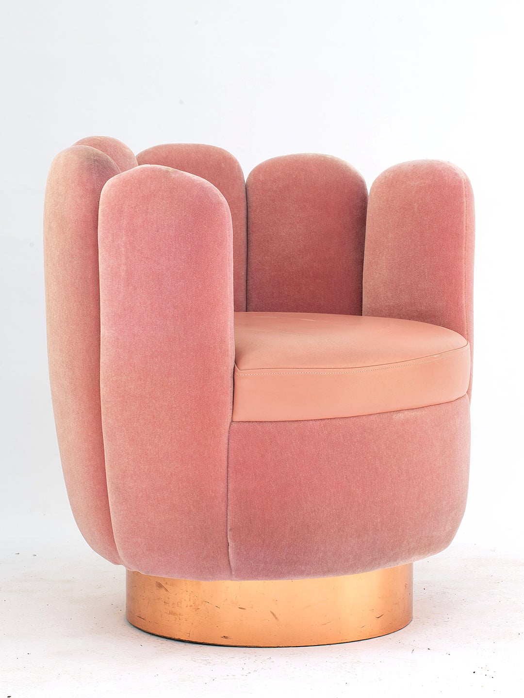 pink scalloped back armchair