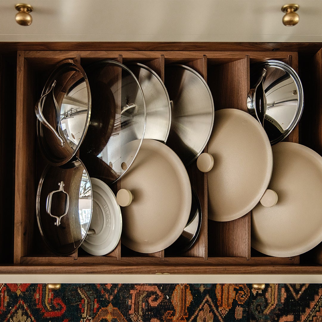pot lids in a drawer