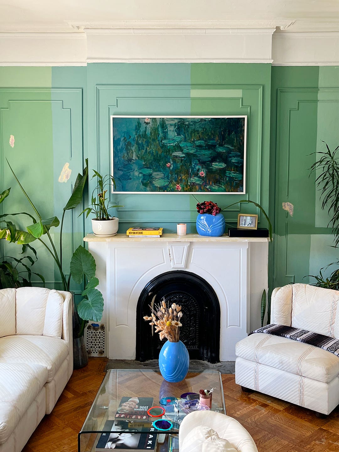 green painted living room