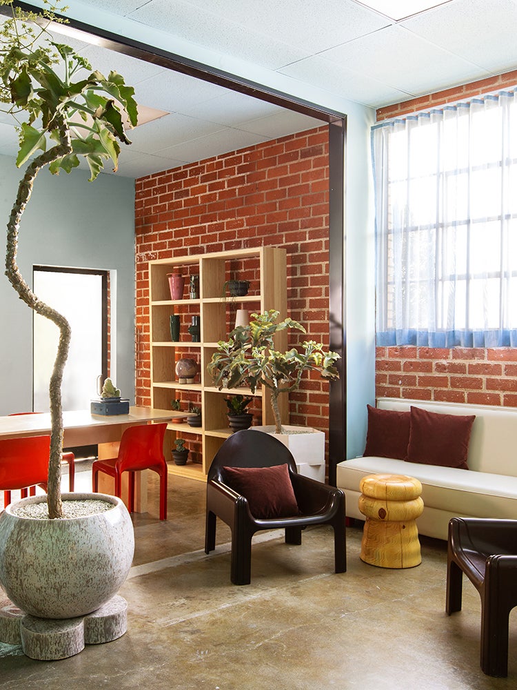 Brick walls and office furniture