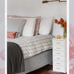 Pillows on a fluffy bed with a striped duvet
