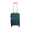 color-blocked green, navy, and orange suitcase